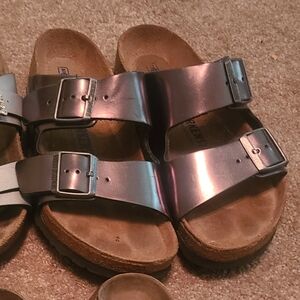 Sz 38 Birkenstocks Sandals - Metallic Dark Silver